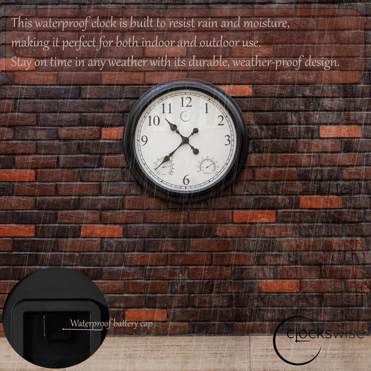 Outdoor Wall Clock With Thermometer And Hygrometer, 24-Inch, Black
