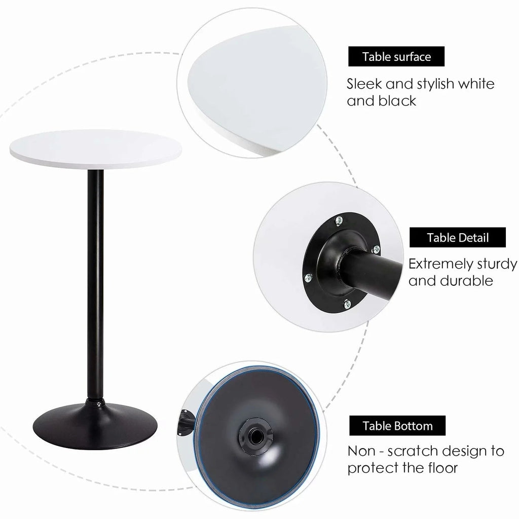 Round Bar-Height Bistro Pub Table With Metal Base And MDF Top, 23.8 x 23.8 x 39.5 Inch