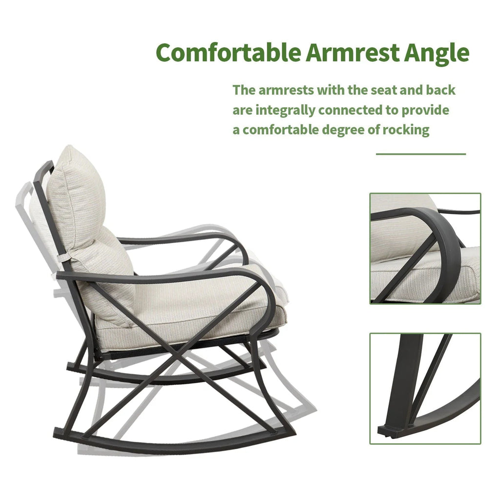 COSIEST 3 Piece Metal Bistro Set With Beige Cushions And Coffee Table