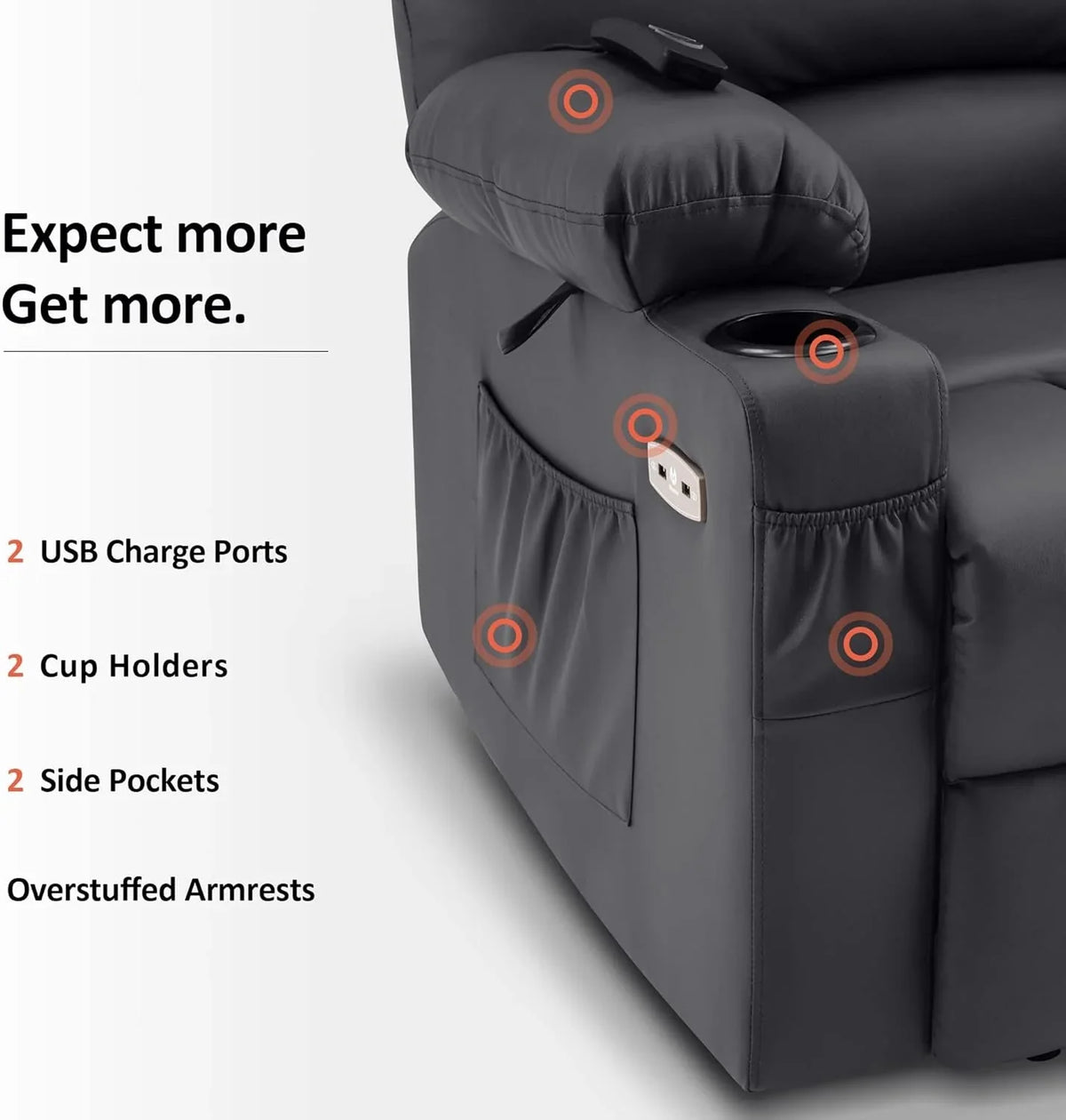 Heated Lift Recliner for Seniors with USB and Cup Holders
