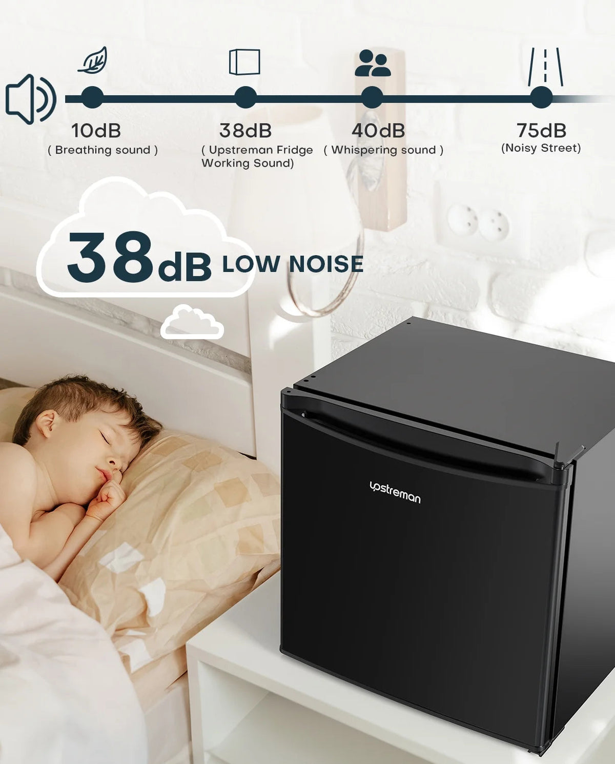 Upstreman 1.7 Cu Ft Single-Door Mini Fridge With Freezer, Black - FR17