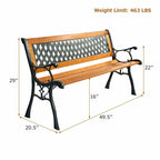 Cast Iron Outdoor Garden Bench, 49.5 x 20.5 x 29 in, Black + Natural
