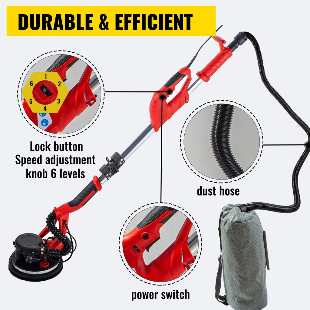 VEVOR Electric Drywall Sander 850W With LED Strip Light, Vacuum Bag And Telescope Handle