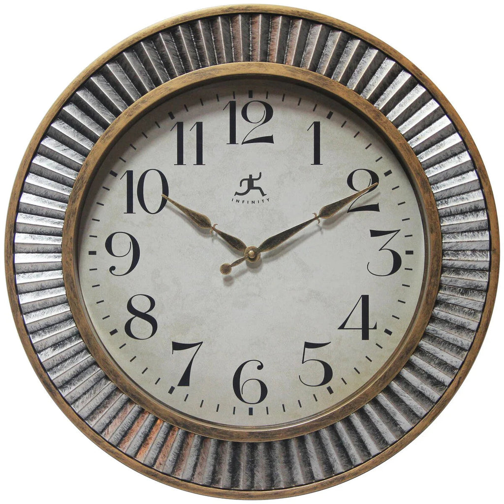 Rustic Industrial Round Wall Clock 16 Inch Brushed Gold And Silver