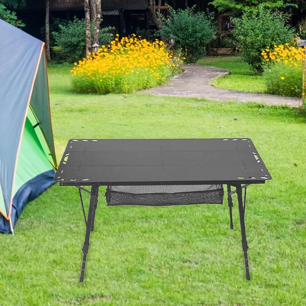 Miulika Folding Camping Table, Aluminum Alloy And PP, 103cm x 55cm, Adjustable Height 45cm-67cm - Black