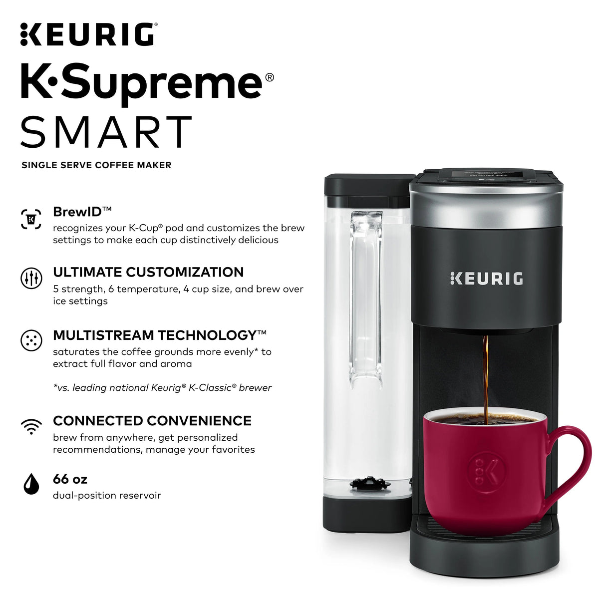 Keurig K-Supreme SMART Coffee Maker, 6-12 oz, Black - K-Supreme SMART