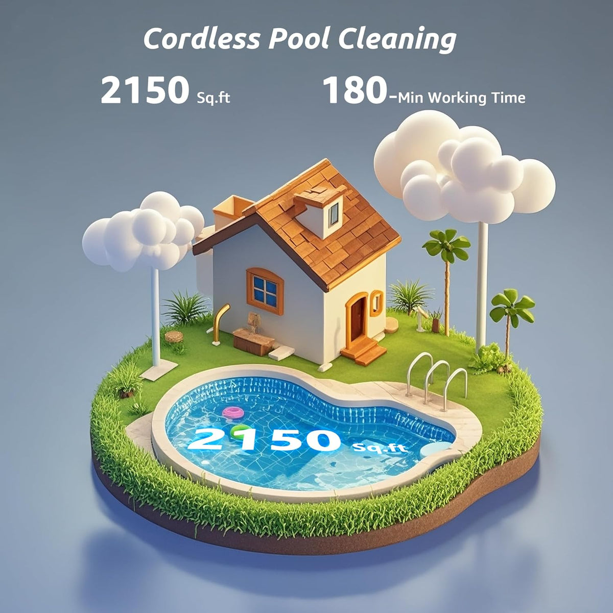 Cordless Robotic Pool Cleaner For Inground Pools, 180 Min, Up To 2150 Sq.ft - SAT25