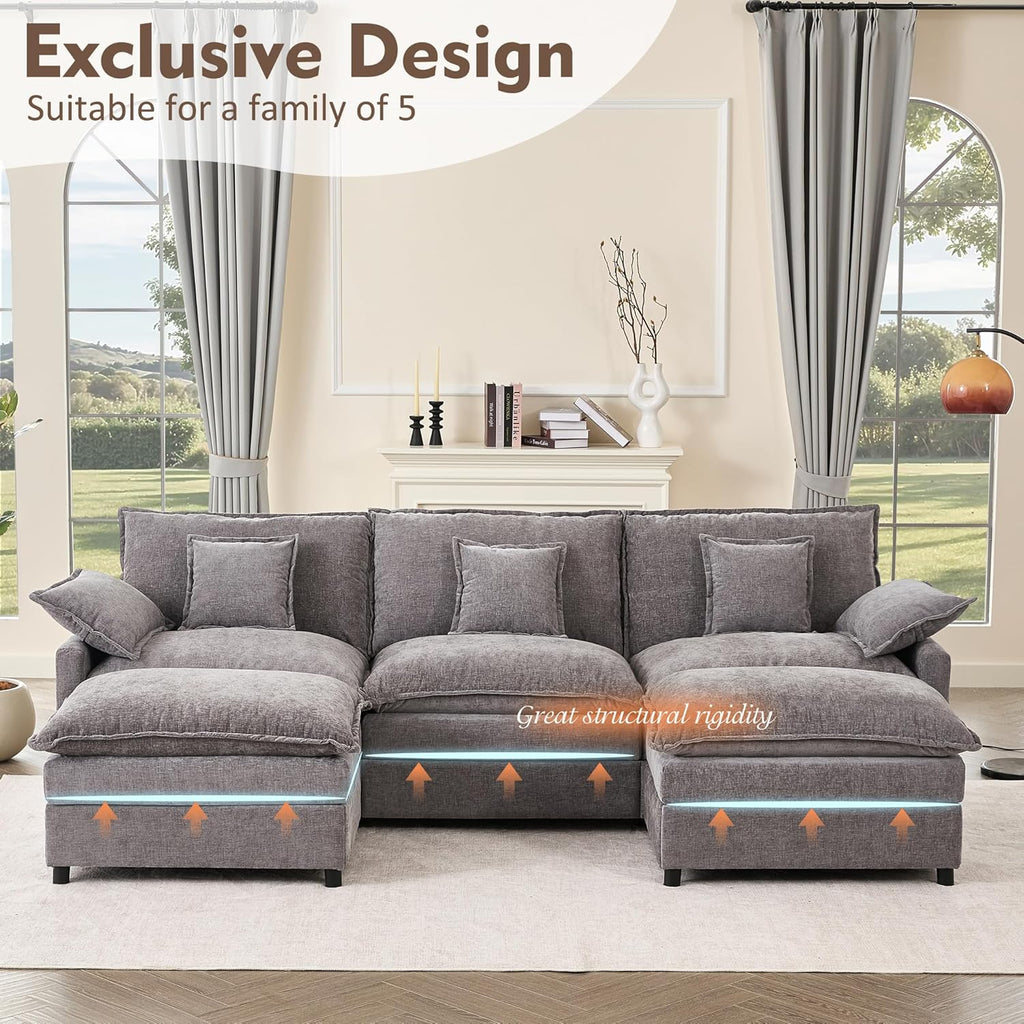 108 Inch U Shape Sectional Sofa With Removable Footstool