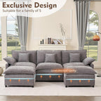 108 Inch U Shape Sectional Sofa With Removable Footstool