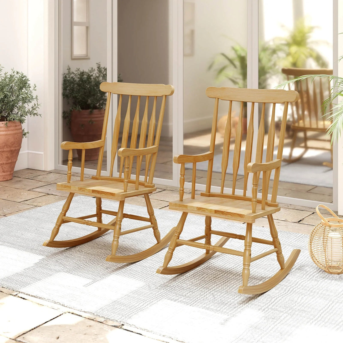 Costway Rubber Wood Rocking Chair, White, 22 x 32 x 44 in, 300 lbs