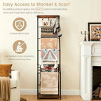 Pinzoveco 7-Tier Blanket Ladder Shelf With 4 Hooks, 5.5 ft / 18.1 x 12.6 x 66.2 in