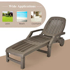 Folding Plastic Outdoor Chaise Lounge Chair With Wheels, 6-Position, 65.5 x 29 x 16.5-37 in, 330 lbs