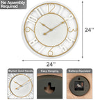 24 Inch Round Wooden Wall Clock With Numeral Design - Battery Operated