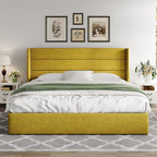 Queen Size Lift-Up Storage Bed With Wingback Headboard, Upholstered Platform Bed Frame With Hidden Storage