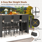Costway 7-Piece Outdoor Patio Bar Set With Acacia Wood Tabletop, Black And Off White - 73in x 31.5in x 43.5in