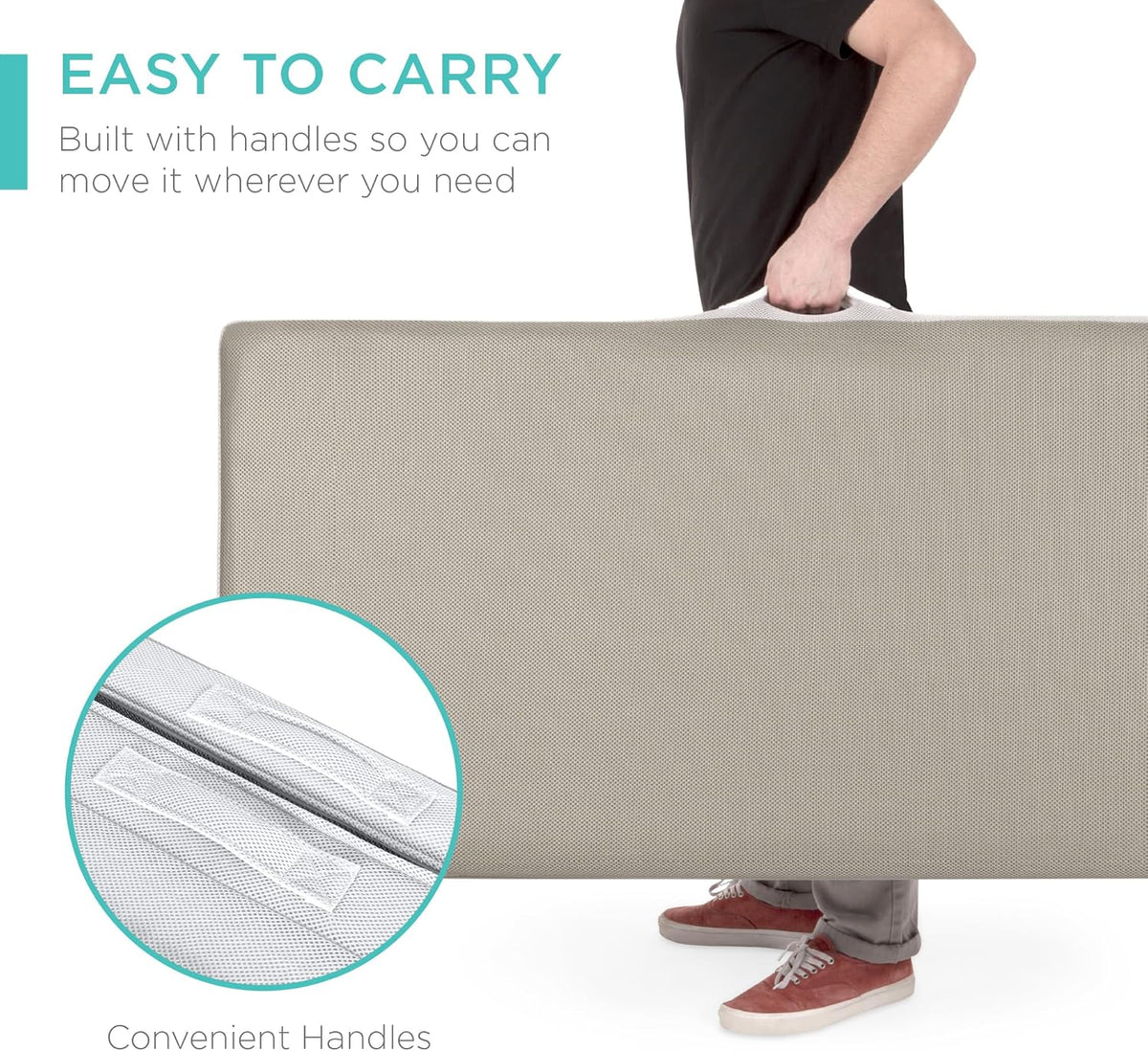 Best Choice Products Queen-Size 4in Tri-Fold Foam Mattress With Carry Case - Grey