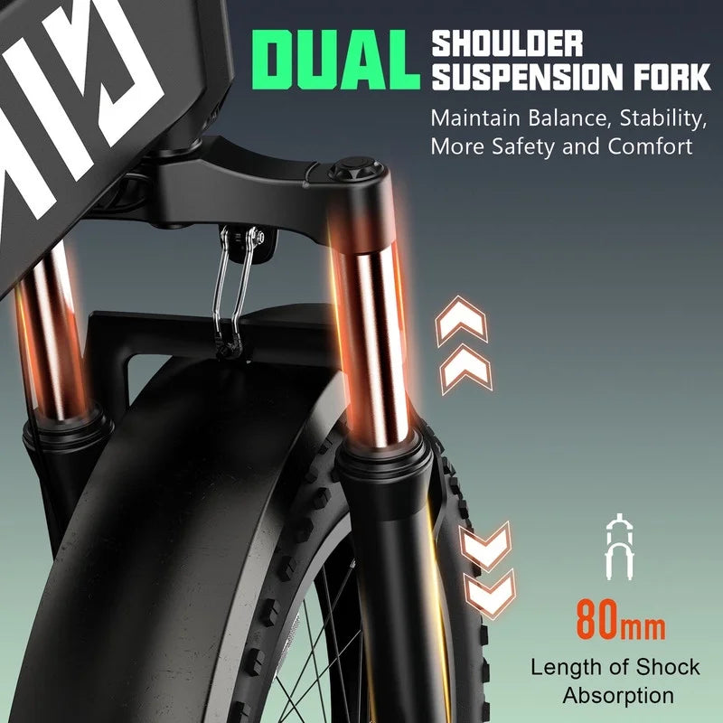 TST Foldable Electric Bike, 20in 4.0 Fat Tire, 48V 13Ah, 750W, Black - Buddy Pro