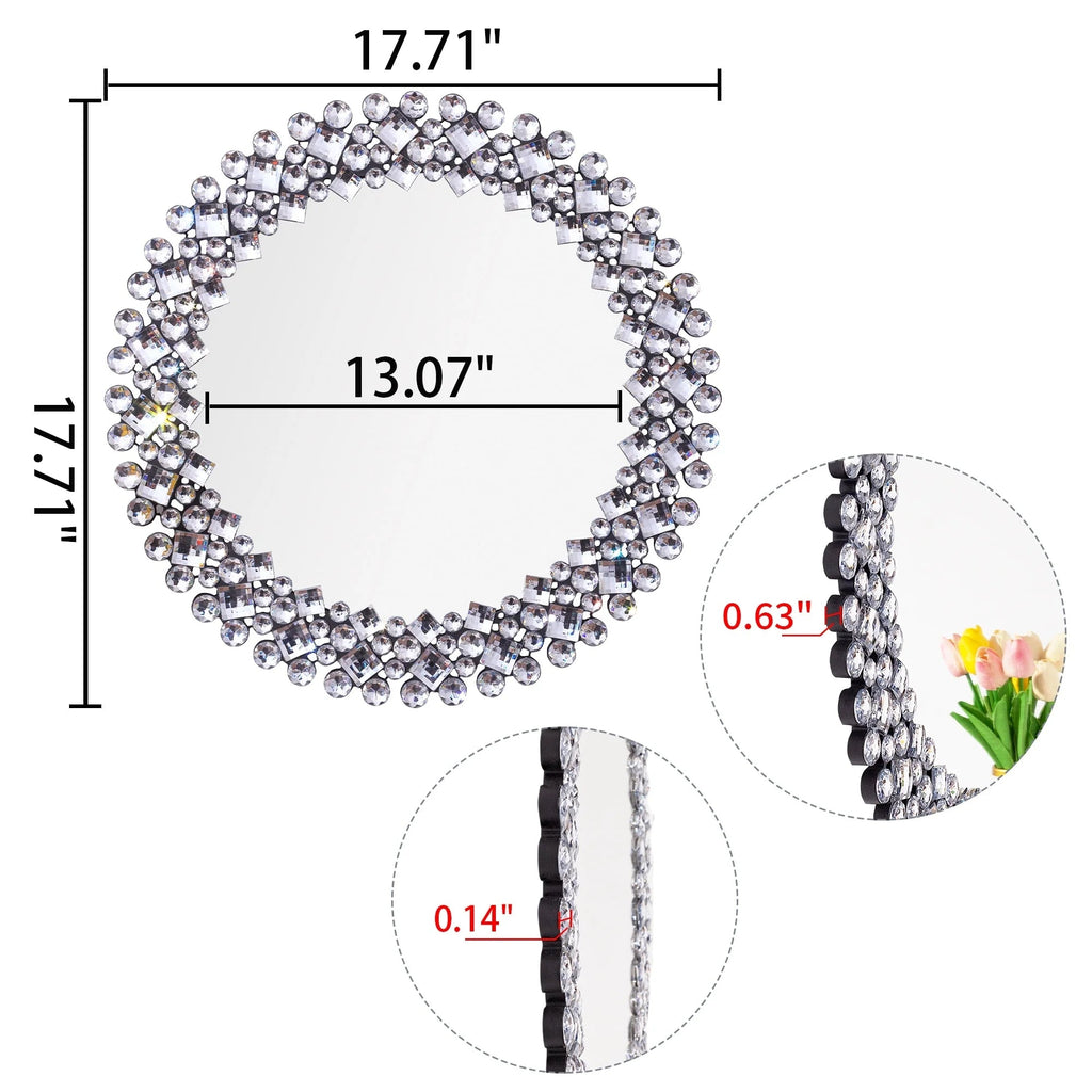 Round Crystal Accent Decorative Wall Mirror - 18/24/34 in