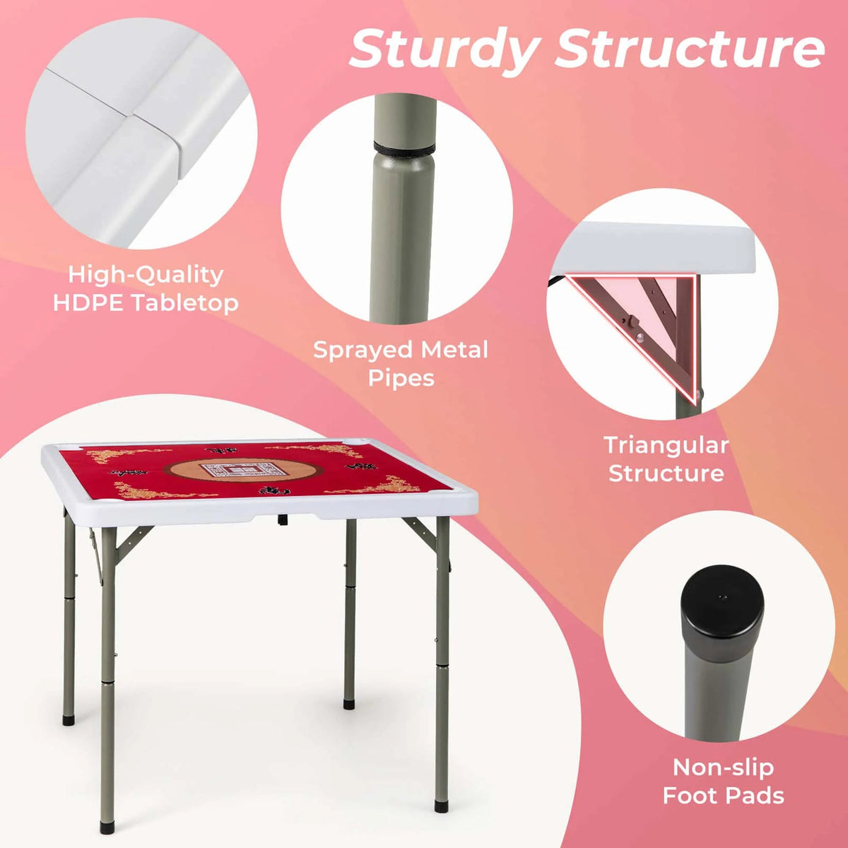 Costway Folding Mahjong Table With Cup Holders, Felt Mat And Carrying Handle - 35in x 35in x 29in