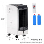 Portable Evaporative Cooling Fan, 6L, 3-Speed, 8H Timer, 110V, White