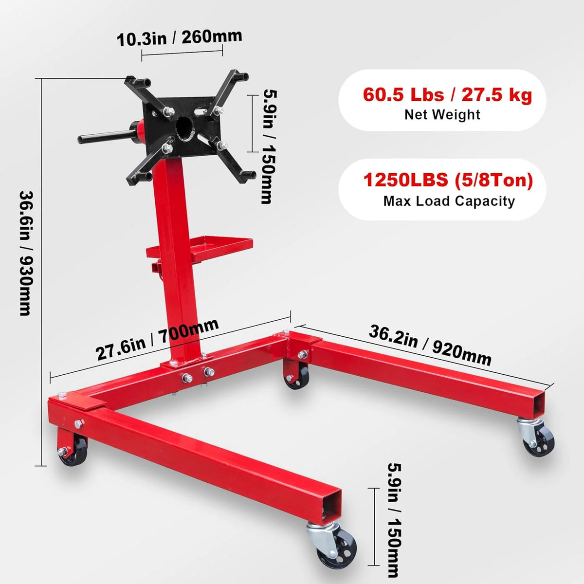Rotating Engine Stand, 1,000 Lbs Capacity With Removable Oil Pan And Magnetic Tray - AT25002R