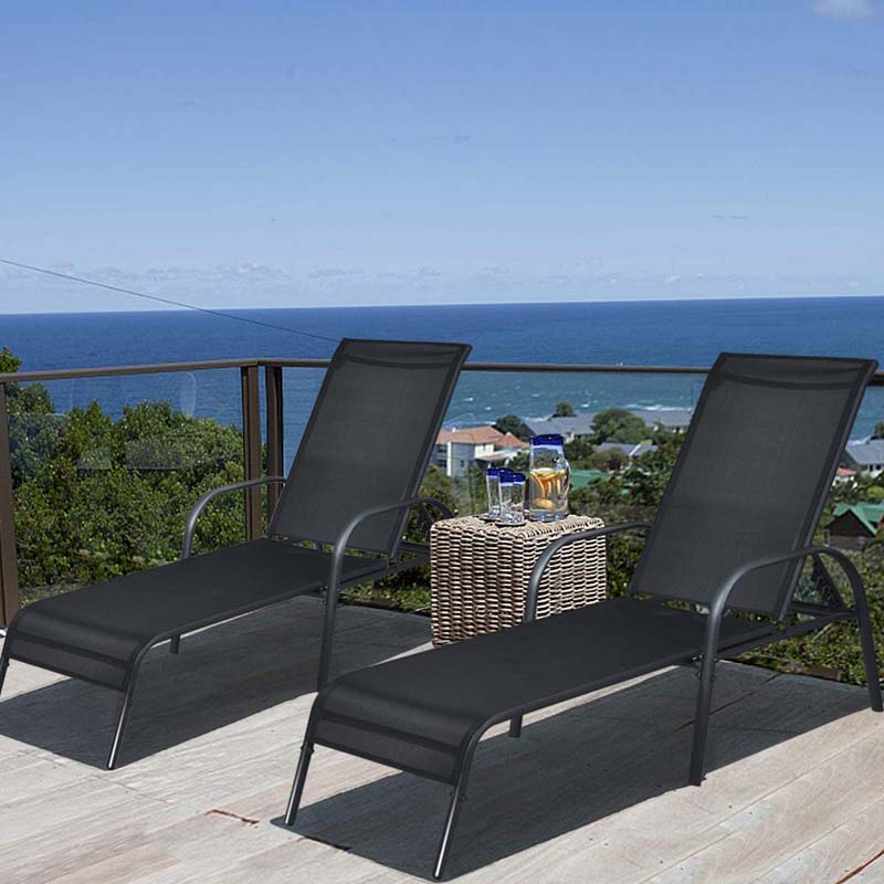 Fabric Folding Outdoor Chaise Lounge Chairs, 2 Pcs, 5 Position