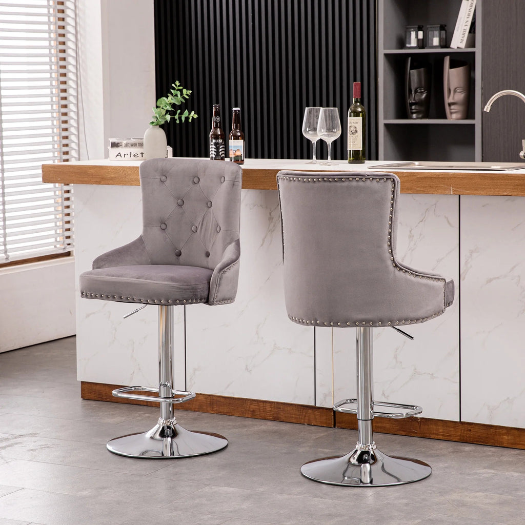 Alexent 2-Piece Swivel Bar Stools, Dark Blue, 43.7-51.6 H, 19.3 W x 18.1 D - Silver Footrest