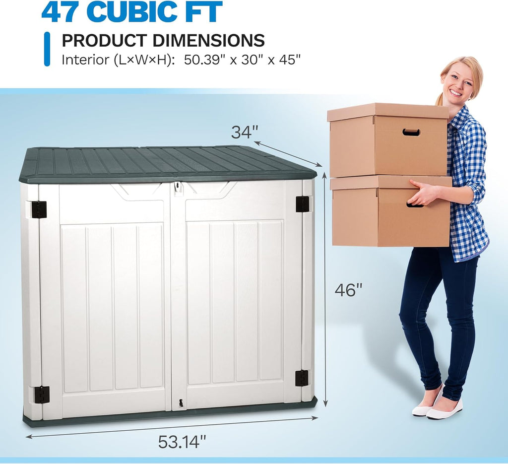Resin Outdoor Storage Box, 47 Cu Ft, Lockable, Waterproof