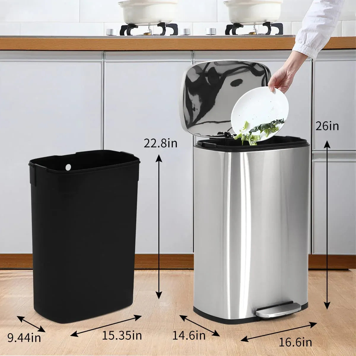 Bigacc 13 Gallon 50 Liter Automatic Stainless Steel Kitchen Trash Can - Automatic-Silver
