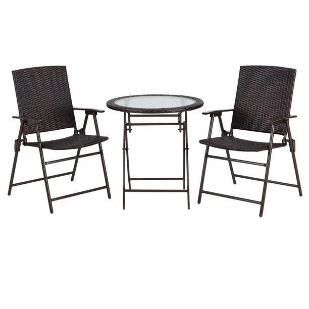 Ulax Furniture 3-Piece Wicker Folding Bistro Set With Balcony Table And Chairs