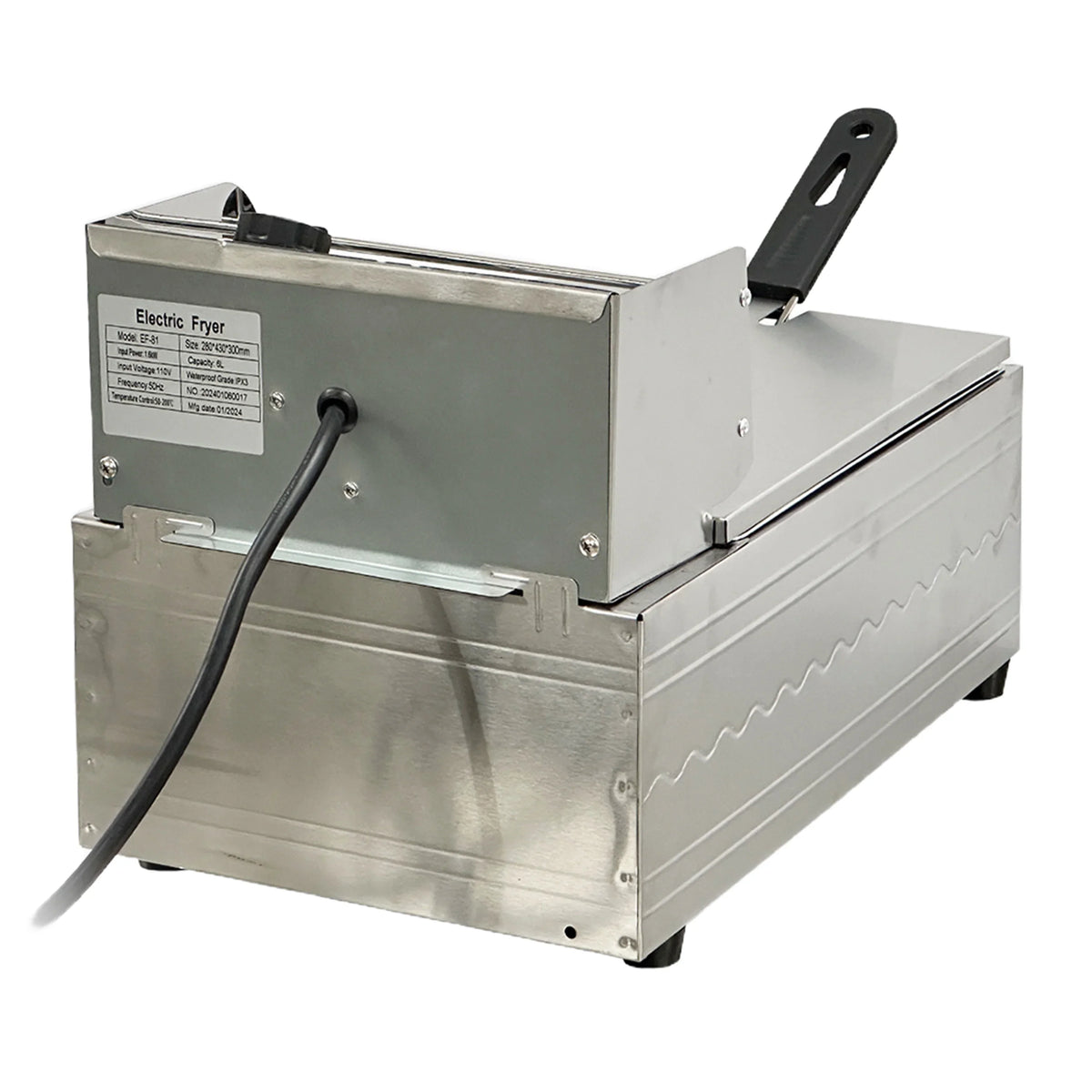 1600W Electric Deep Fryer, Stainless Steel, 6L, 110V - Commercial Single-Chamber