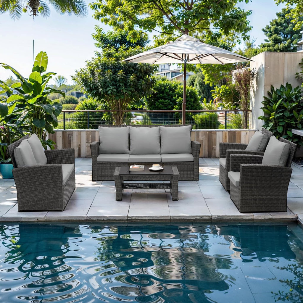 Wisteria Lane 4-Piece Outdoor Wicker Patio Conversation Set With Blue Cushions