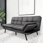 Memory Foam Futon Sofa Bed With Adjustable Armrests And Backrest - Gray