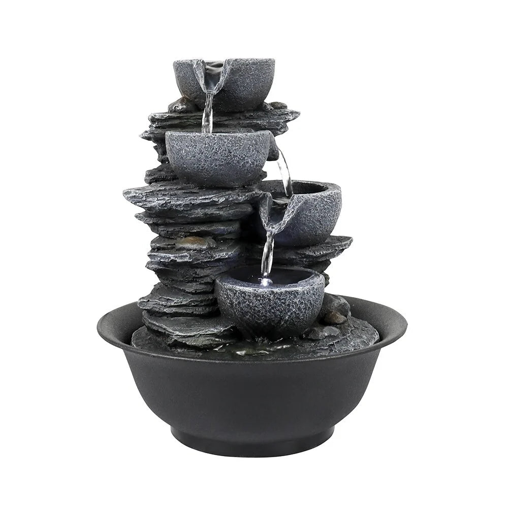 4-Tier Indoor Water Fountain - 7.8 x 7.8 x 10.6 in, Gray Resin