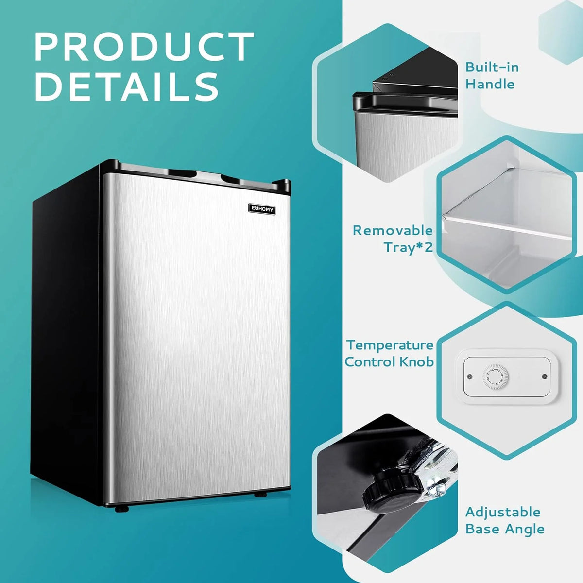 EUHOMY Compact Upright Freezer, 3.0 Cubic Feet, Silver Stainless Steel Door - MF-30-Y