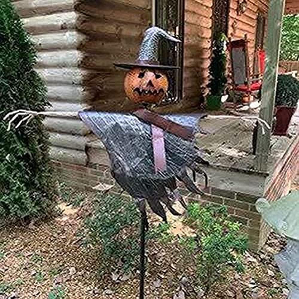BE-STRONG Halloween Scarecrow Jack Lantern Decoration, 48.75 x 12 x 67.5 in, Metal + Resin - B09D3C7BZ3