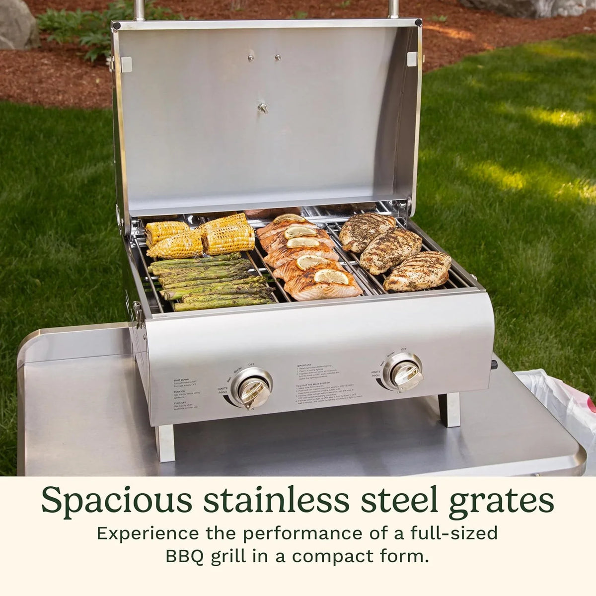 Cuisinart Chef's Style Tabletop Portable Propane Grill, 20,000 BTU Stainless Steel 2-Burner