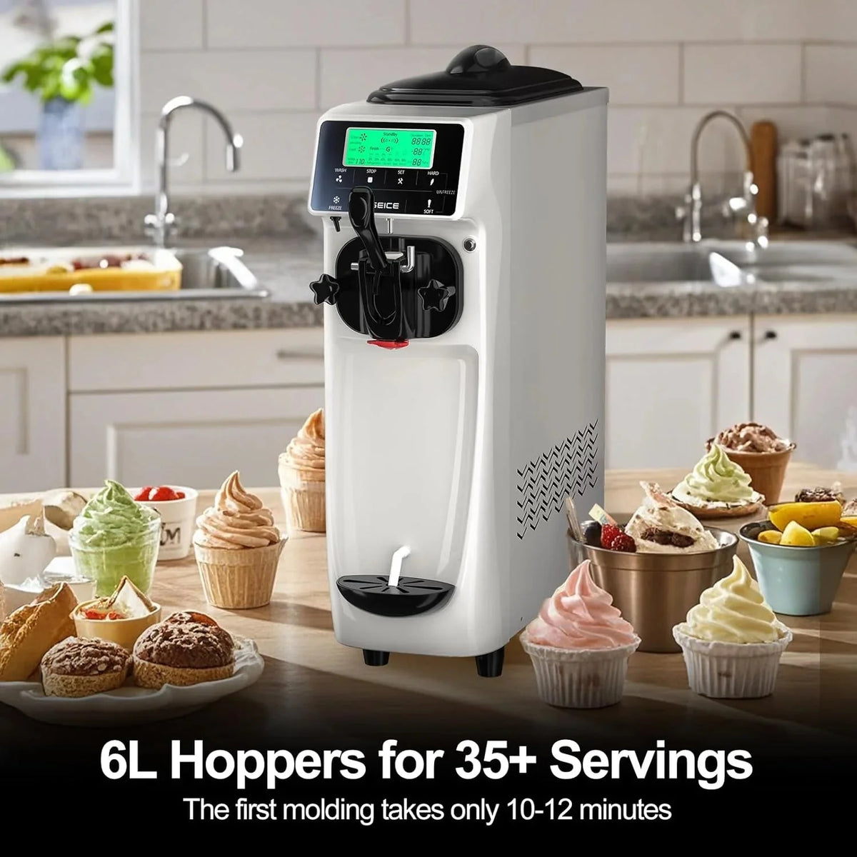 GSEICE Commercial Soft Serve Ice Cream Machine, 3.2 Gallons, Stainless Steel, White - ST16RE-PL