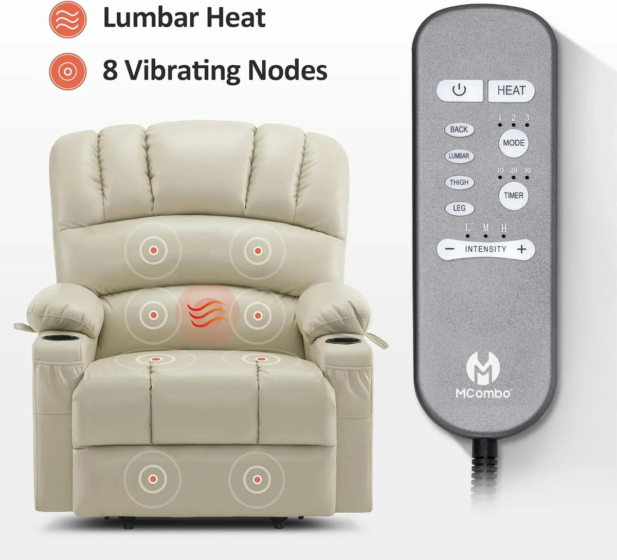 Heated Lift Recliner for Seniors with USB and Cup Holders