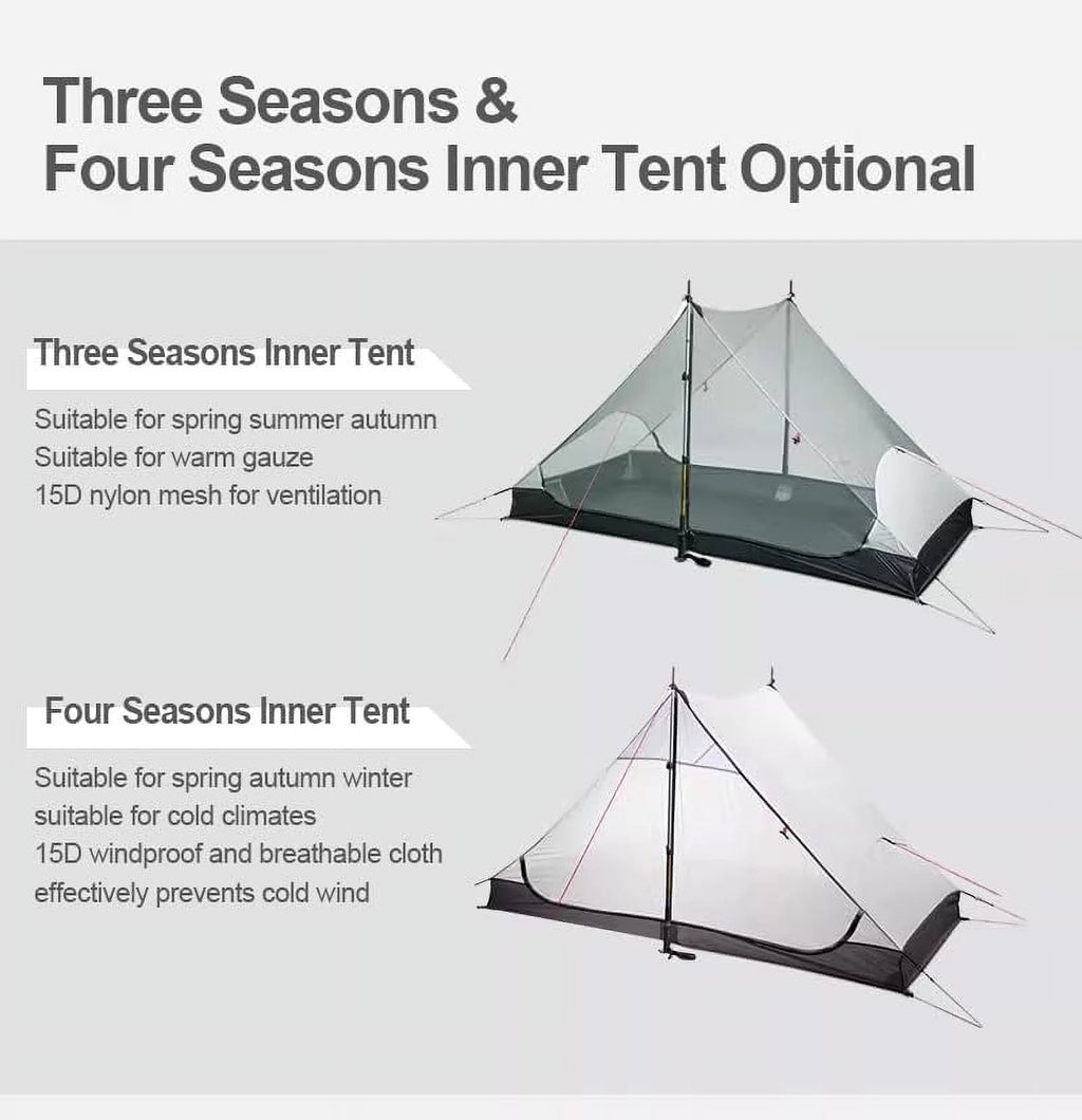 3F UL Gear Ultralight Hiking Tent, Khaki, 2 Person, 4 Season - Lanshan