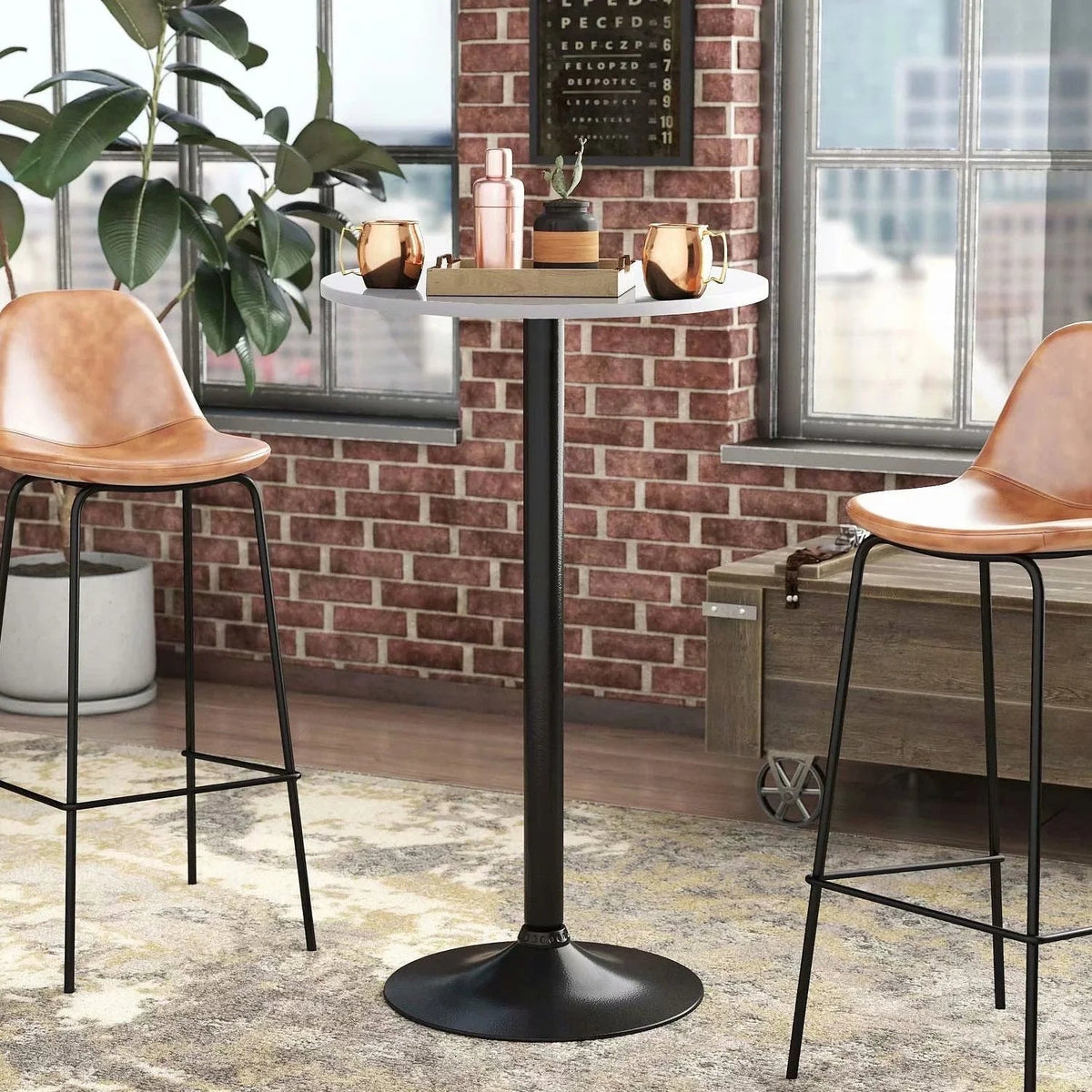 Round Bar-Height Bistro Pub Table With Metal Base And MDF Top, 23.8 x 23.8 x 39.5 Inch