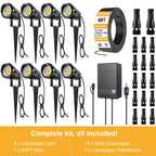 8 Pack 5W LED Low Voltage Landscape Spotlight Kit, 3000K Warm White - 60W Transformer