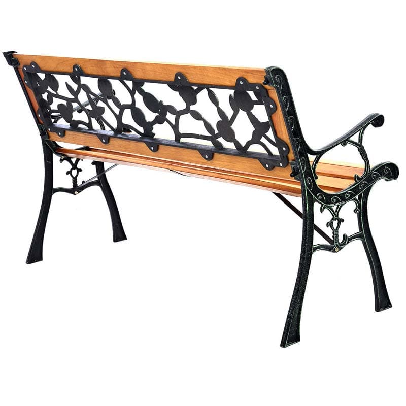 Garden Park Bench, Cast Iron And Kembat Wood, Black And Natural, 49.5in x 20.5in x 29in
