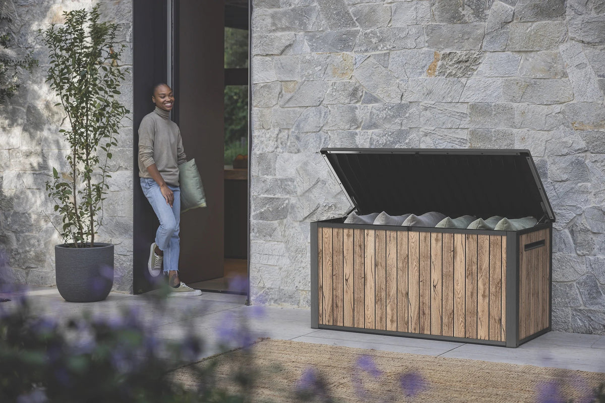 Keter 170 Gallon Durable Resin Outdoor Deck Box Storage, Pine