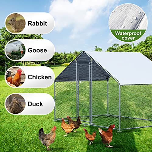 Large Metal Chicken Coop Poultry Cage for 6/10 Chickens, 9.8' L x 6.5' W x 6.5' H