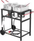 Propane Outdoor Double Burner Deep Fryer Cart With 2 18 qt Aluminum Pots And Frying Baskets