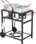Propane Outdoor Double Burner Deep Fryer Cart With 2 18 qt Aluminum Pots And Frying Baskets