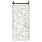 Set Of 2 Distressed Ivory White Wood Flower Wall Art With Black Accents - 33.1in H x 14.6in W
