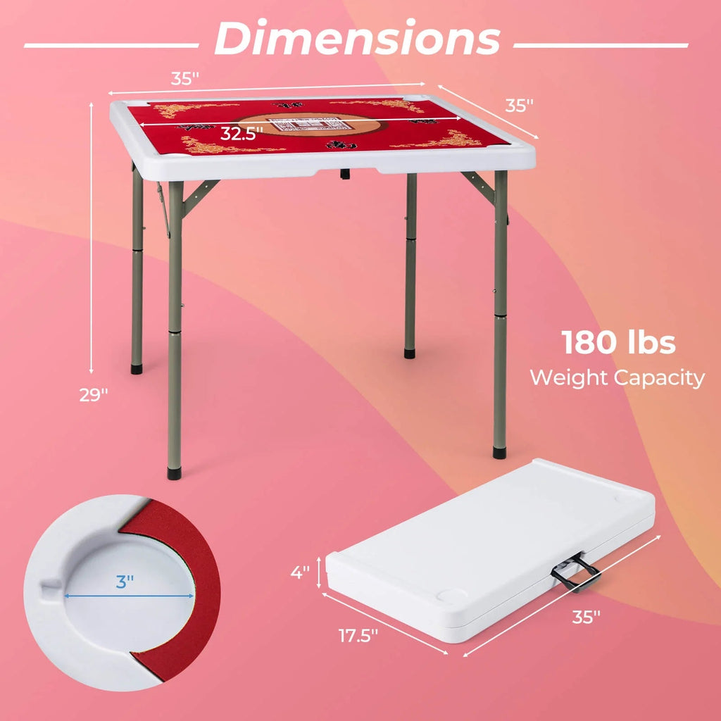 Costway Folding Mahjong Table With Cup Holders, Felt Mat And Carrying Handle - 35in x 35in x 29in