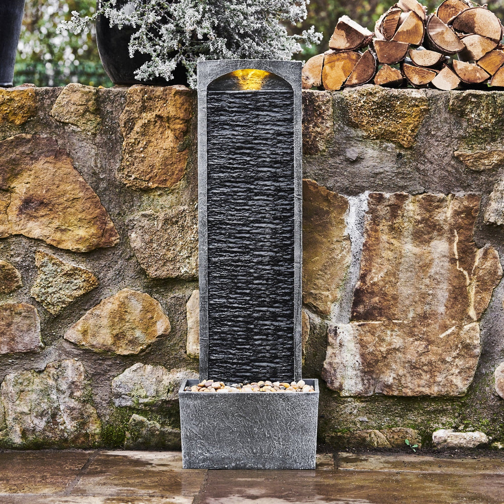 Teamson Home Faux Slate Outdoor LED Waterfall Fountain, 38.5 in, Red Rock